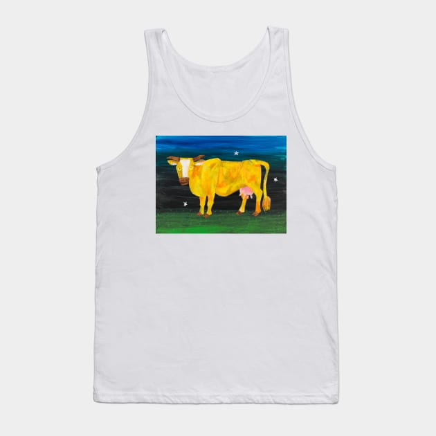 Cow on Yellow Tank Top by Bequeat